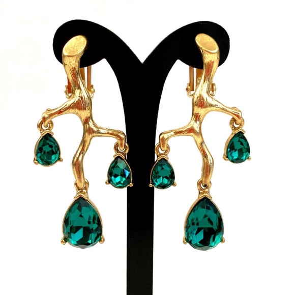 Oscar de la Renta Jewelry - OSCAR DE LA RENTA Emerald Crystal Branch Earrings